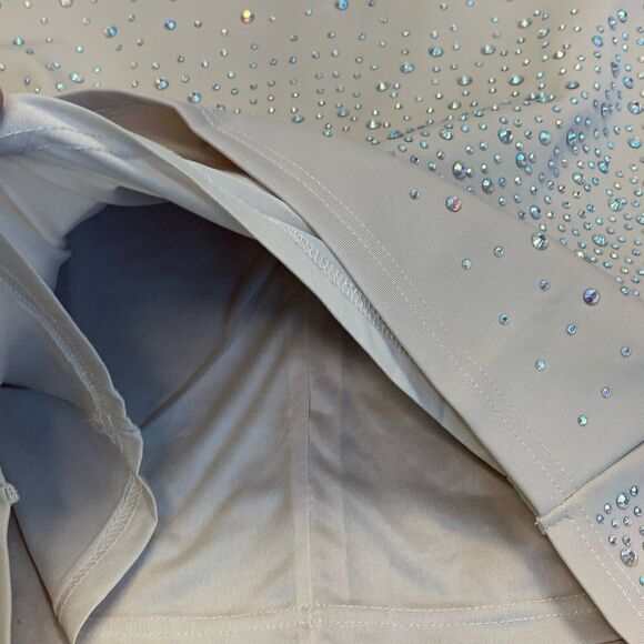 Wow Couture beige sleeveless backless aurora borealis Crystal rhinestone dress M - Picture 6 of 13